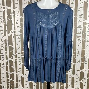 Free People Blue Gauze Eyelet Boho Top XS